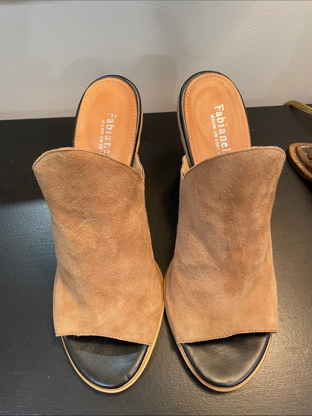 Fabienne Taupe Suede Open-Toe Scalloped Mule - Picture 2 of 6
